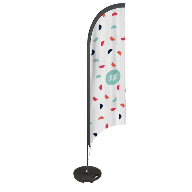 DRAPEAU PERSONNALISÉ ORIFLAMME PLUME + SOCLE EN BÉTON/PVC 'DRAPUS' - 65x240cm