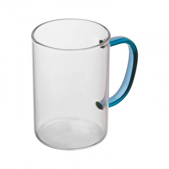 MUG VERRE 250 ML ANSE COLOREE PERSONNALISABLE 'HITNO' - bleu