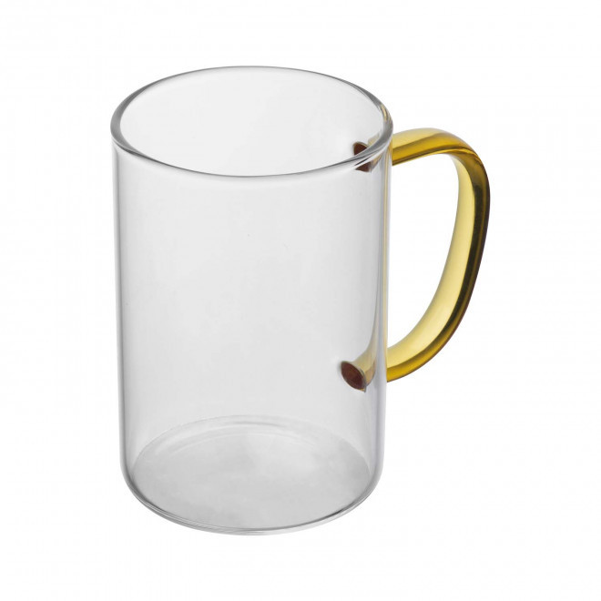 MUG VERRE 250 ML ANSE COLOREE PERSONNALISABLE 'HITNO' - jaune