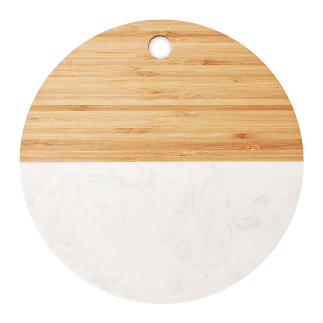 PLANCHE DE SERVICE PERSONNALISÉE MARBRE ET BAMBOU 'BRANCO' - bois/gris