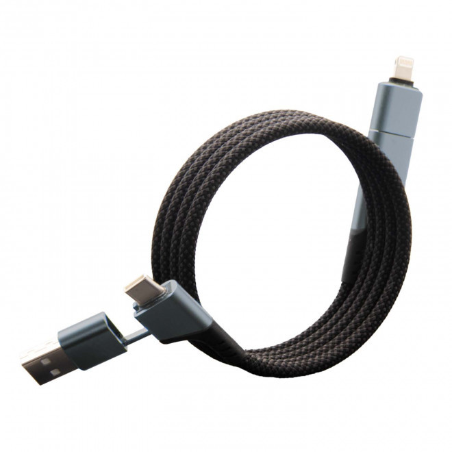 CABLE MAGNETIQUE PERSONNALISE 4 EN 1 100W 'MAGNETY' - gris