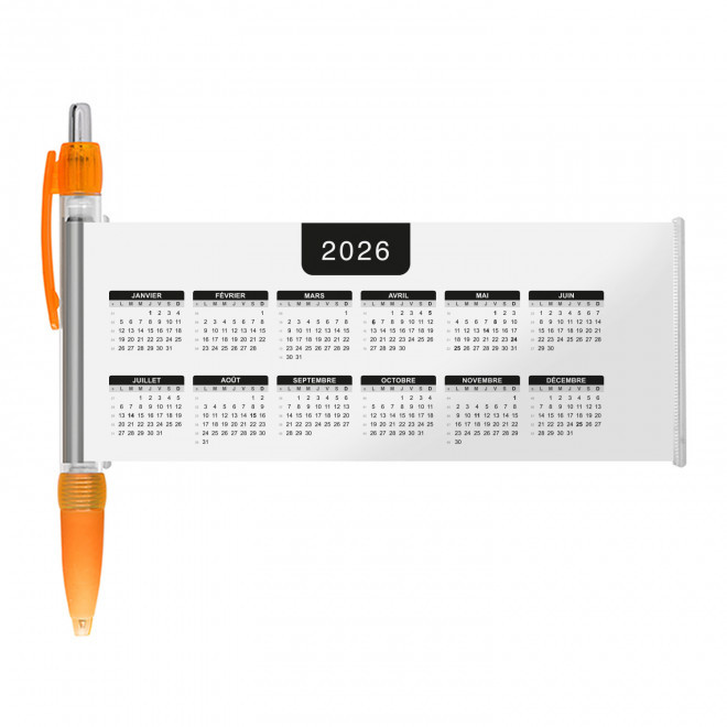STYLO BANNIERE CALENDRIER PERSONNALISABLE 'SCROLL DATE' - orange grille_noire