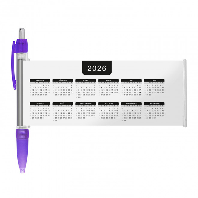 STYLO BANNIERE CALENDRIER PERSONNALISABLE 'SCROLL DATE' - violet grille_noire