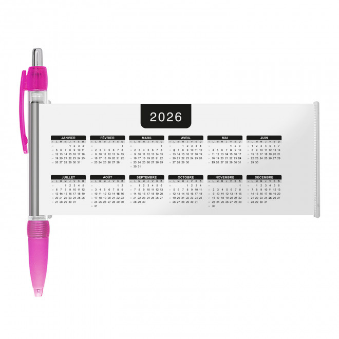 STYLO BANNIERE CALENDRIER PERSONNALISABLE 'SCROLL DATE' - rose grille_noire