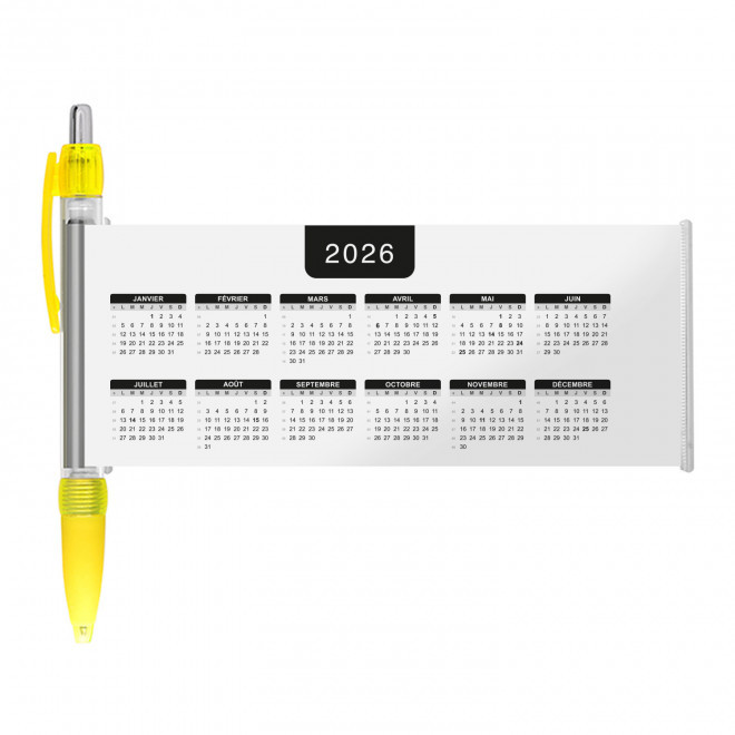 STYLO BANNIERE CALENDRIER PERSONNALISABLE 'SCROLL DATE' - jaune grille_noire