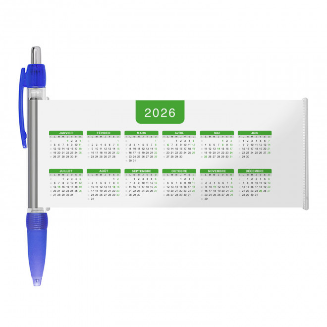 STYLO BANNIERE CALENDRIER PERSONNALISABLE 'SCROLL DATE' - bleu grille_verte