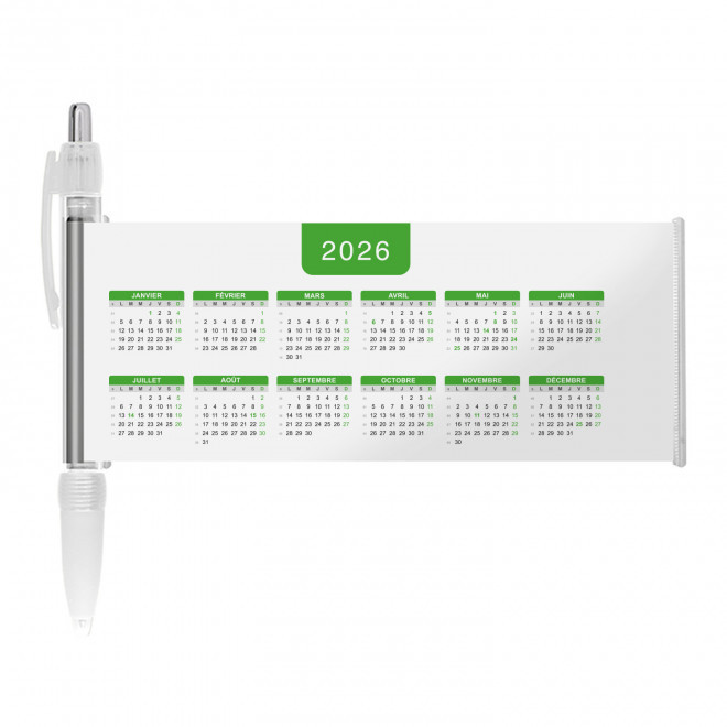 STYLO BANNIERE CALENDRIER PERSONNALISABLE 'SCROLL DATE' - transparent grille_verte