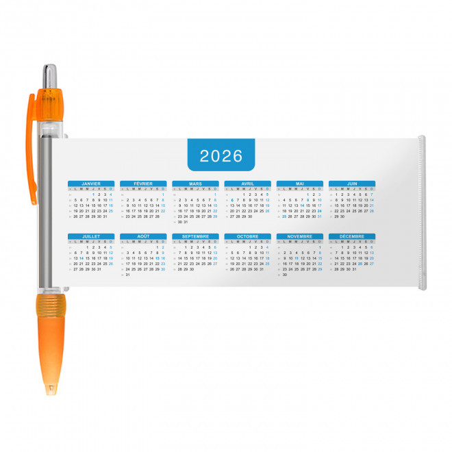 STYLO BANNIERE CALENDRIER PERSONNALISABLE 'SCROLL DATE' - orange grille_bleue