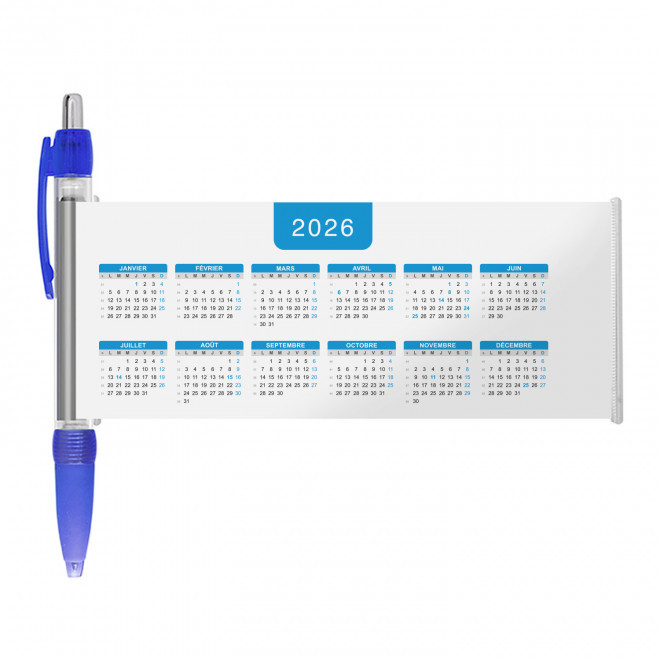 STYLO BANNIERE CALENDRIER PERSONNALISABLE 'SCROLL DATE' - bleu grille_bleue