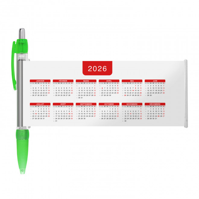 STYLO BANNIERE CALENDRIER PERSONNALISABLE 'SCROLL DATE' - vert clair grille_rouge
