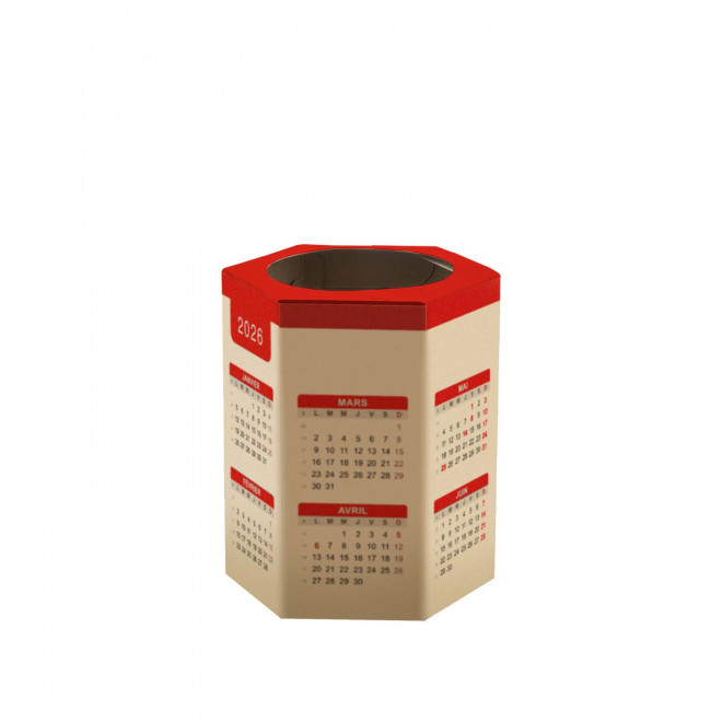 POT A CRAYONS CALENDRIER PERSONNALISABLE 'ECOPOT DATE' - rouge