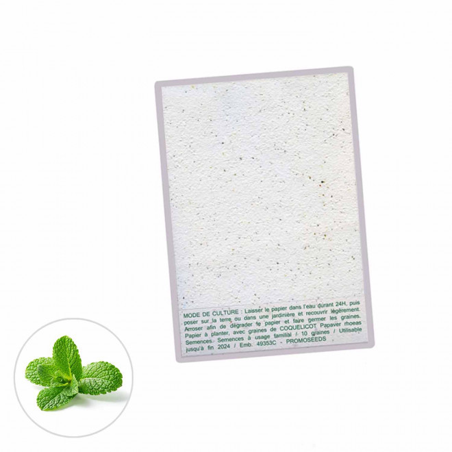 CARTE À PLANTER PERSONNALISABLE ENSEMENCÉE 140 G/M² 'HORTUS' - menthe