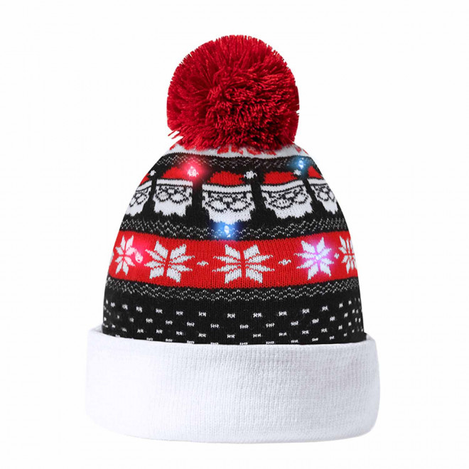 BONNET DE NOEL PERSONNALISABLE AVEC LED 'PLUMA' - noir/rouge