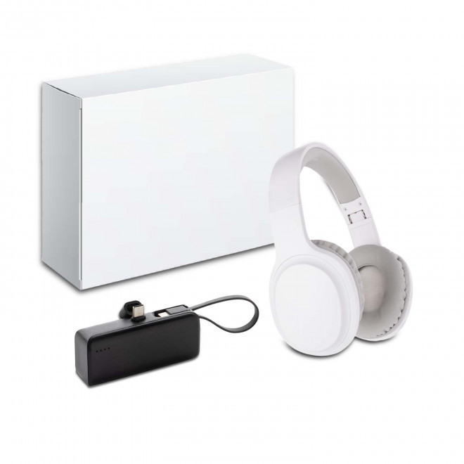 PACK PERSONNALISE CASQUE ET POWERBANK 'WOUSIK' - blanc/noir