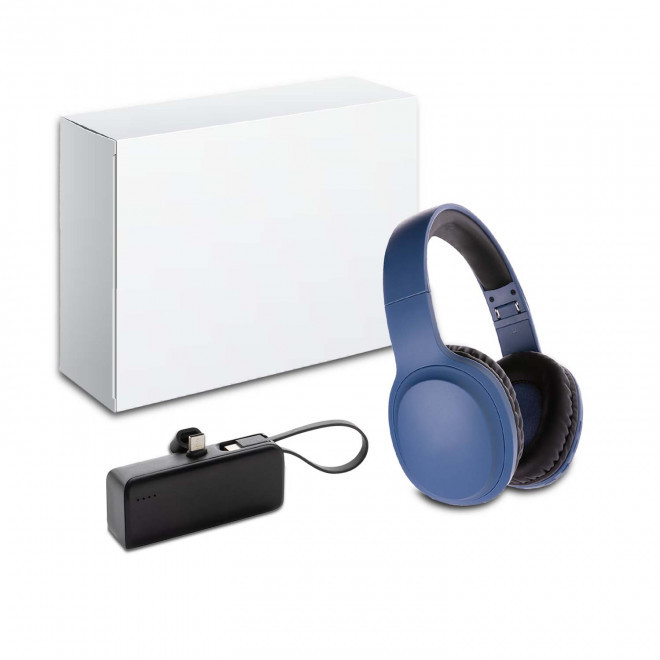 PACK PERSONNALISE CASQUE ET POWERBANK 'WOUSIK' - bleu/noir