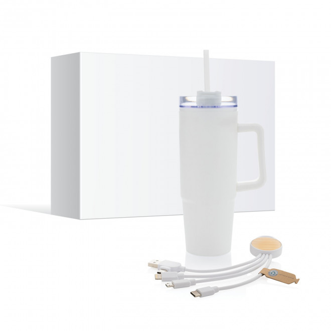 PACK MUG ET CABLE DE CHARGE PERSONNALISE 'BRANKZI' - blanc/blanc