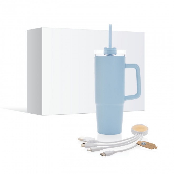 PACK MUG ET CABLE DE CHARGE PERSONNALISE 'BRANKZI' - bleu ciel/blanc