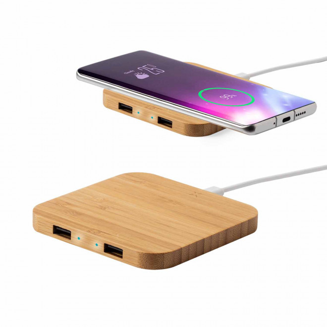 CHARGEUR INDUCTION BAMBOU PERSONNALISABLE 'CUADRO 10W' - naturel