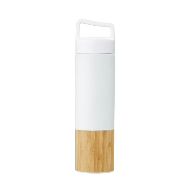 BOUTEILLE ISOTHERME PERSONNALISÉE EN BAMBOU 540ML 'BUTILKA BAMBOO' - blanc