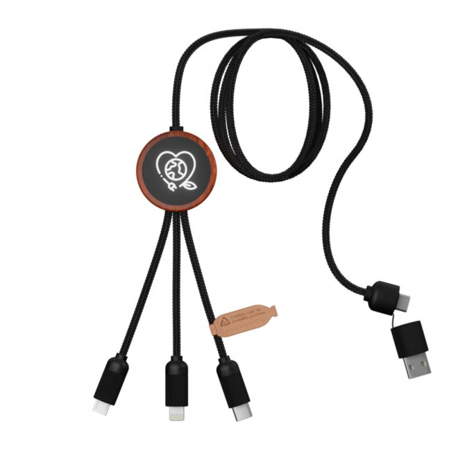 CABLE DE CHARGE 5EN1 SCX® PERSONNALISÉ LOGO LUMINEUX  'KIPA SMART' - rond