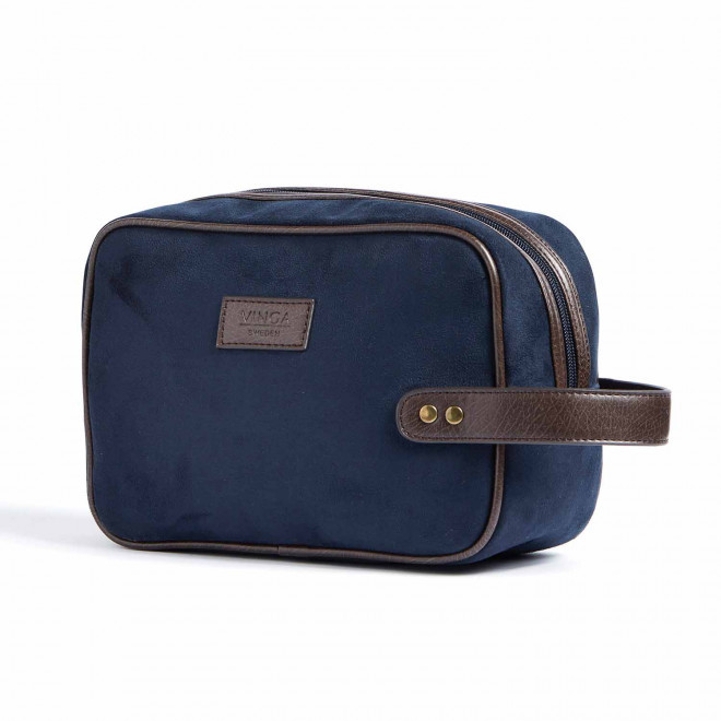 TROUSSE DE TOILETTE PERSONNALISEE EFFET DAIM 'POLLIE' - bleu marine