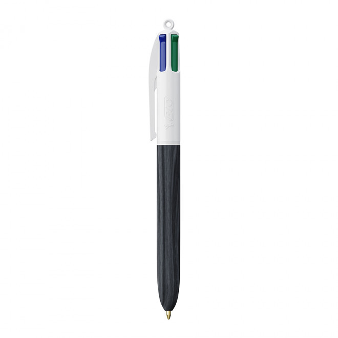 STYLO IMITATION BOIS PERSONNALISÉ 4 COULEURS BIC® 'WOOD STYLE' - blanc/noir