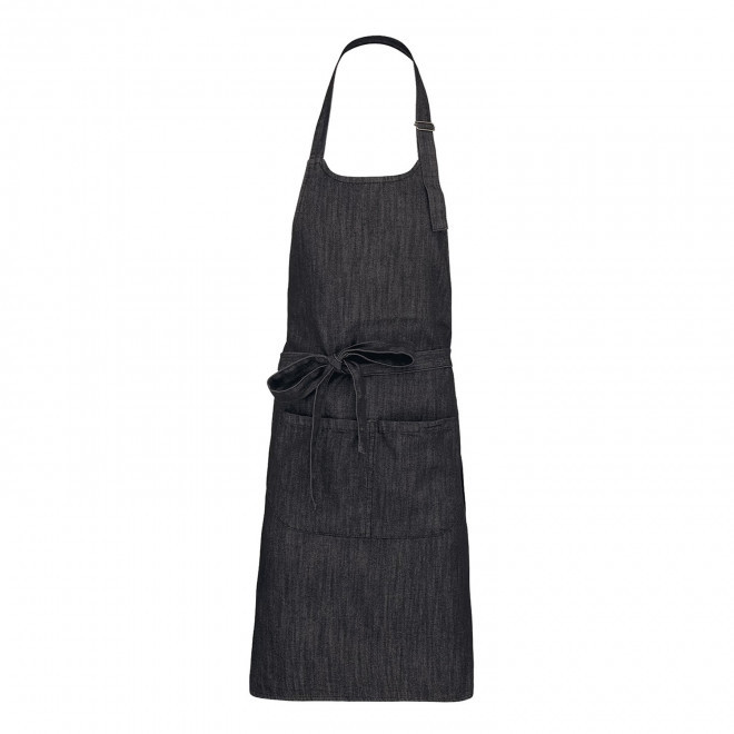 TABLIER LONG PERSONNALISABLE EN POLYCOTON 190 POCHE 'KARITAB' - noir denim