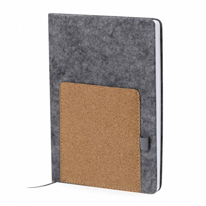 CARNET EN FEUTRE RPET PERSONNALISABLE AVEC POCHE 'LIBRA' - gris