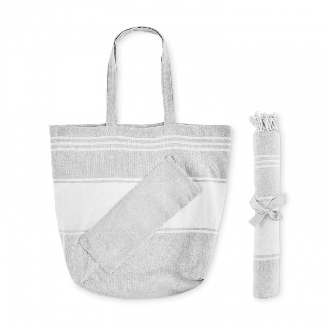SET DE PLAGE FOUTA SAC PERSONNALISABLE 'CAREO PLAGE' - gris