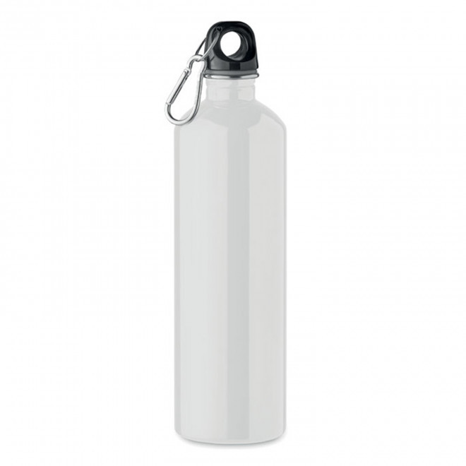 GOURDE EN ACIER RECYCLE 750ML PERSONNALISABLE 'AVEREST' MOUSQUETON ARGENTE - blanc
