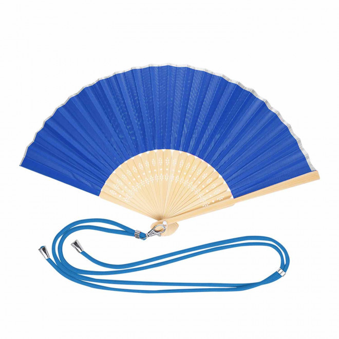 EVENTAIL PERSONNALISABLE EN BAMBOU ET LANYARD 'FANNY LINK' - bleu