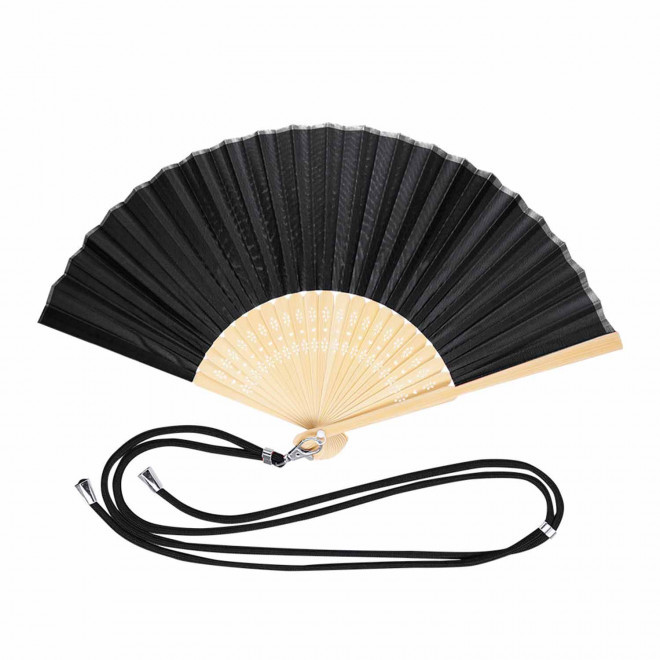 EVENTAIL PERSONNALISABLE EN BAMBOU ET LANYARD 'FANNY LINK' - noir