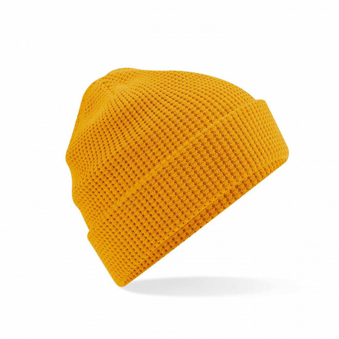 BONNET PERSONNALISE MAILLE NID D'ABEILLE 'WAFFLA' - jaune moutarde
