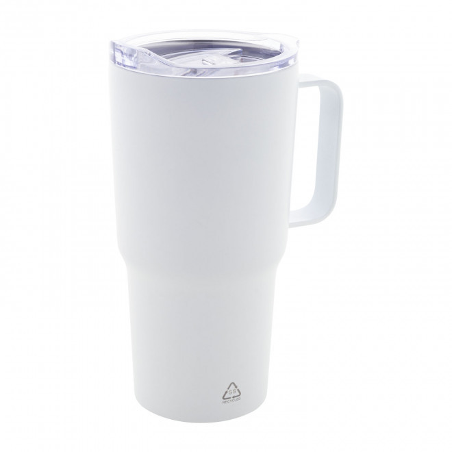MUG ISOTHERME PERSONNALISE EN ACIER 600ML 'TENDENZI INOX' - blanc