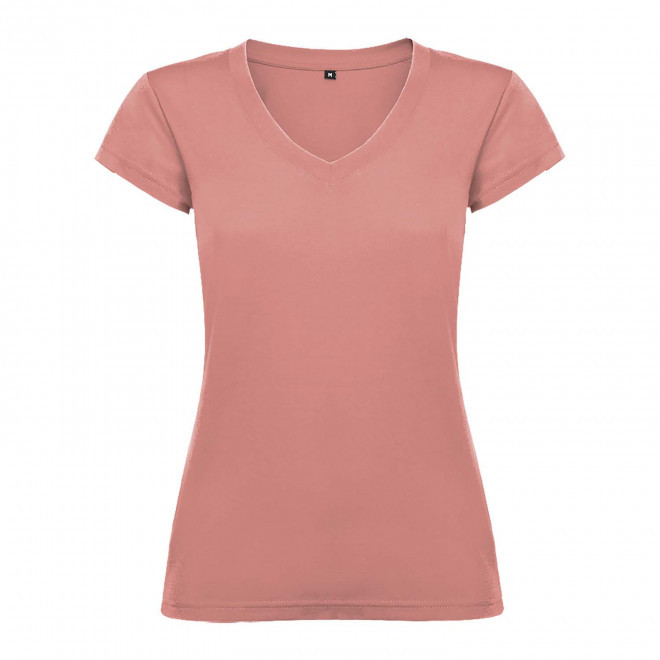 TEE-SHIRT COL V FEMME COULEUR PERSONNALISABLE 'VICTORIA' - pêche