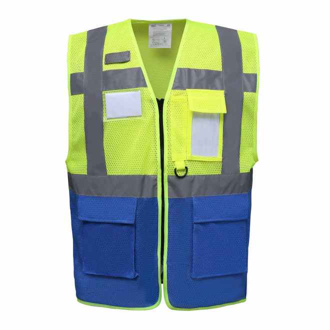 GILET SECURITE PERSONNALISE 'BERLIN MESH RPET' - jaune/royal