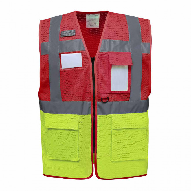 GILET SECURITE PERSONNALISE 'BERLIN MESH RPET' - rouge/jaune
