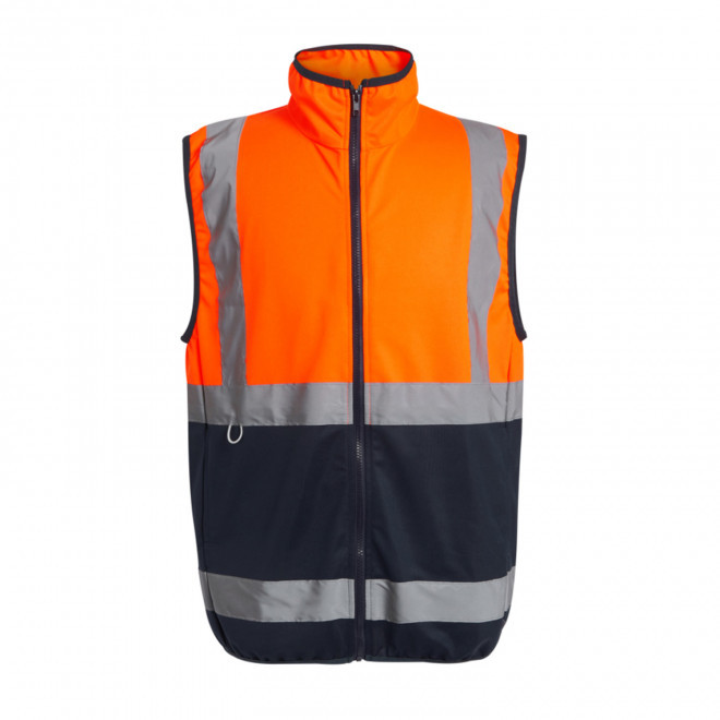 BODYWARMER HAUTE VISIBILITE PERSONNALISABLE 'PRO FULL ZIP' - orange fluo/bleu marine