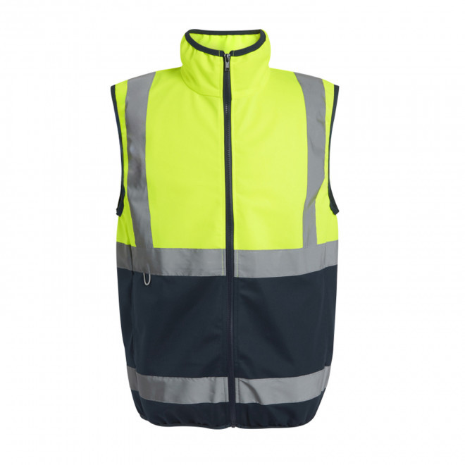 BODYWARMER HAUTE VISIBILITE PERSONNALISABLE 'PRO FULL ZIP' - jaune fluo/bleu marine