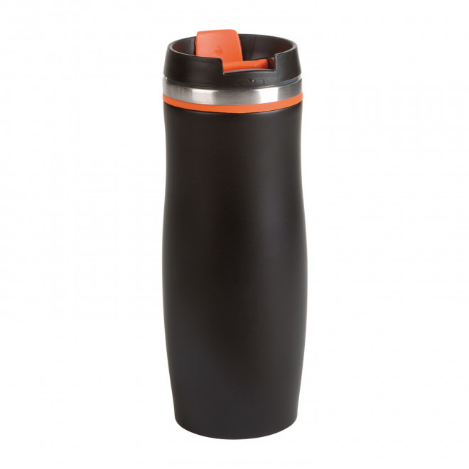 MUG ISOTHERME 400ML PERSONNALISABLE 'CREMA NOIR' - noir/orange