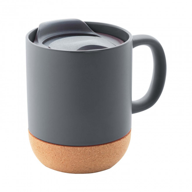 MUG EN CÉRAMIQUE ET LIÈGE PERSONNALISABLE 'ODIA COUVERCLE' - gris