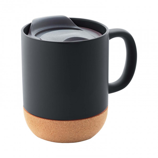 MUG EN CÉRAMIQUE ET LIÈGE PERSONNALISABLE 'ODIA COUVERCLE' - noir