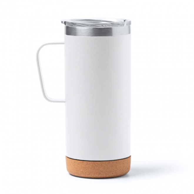 MUG ISOTHERME RECYCLE PERSONNALISABLE 'MAFLOW POIGNEE COLOR' - blanc