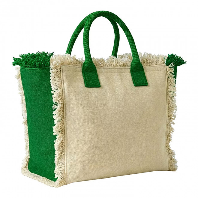 CABAS EN COTON AVEC FRANGE PERSONNALISABLE 'JIPANE ' - vert