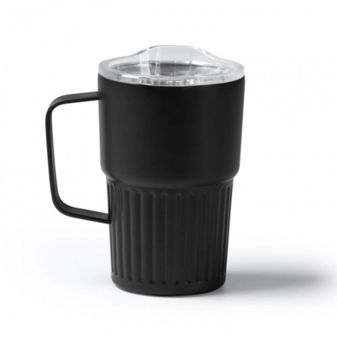 MUG ISOTHERME PERSONNALISE ACIER 470ML 'LUCIO POIGNEE' - noir