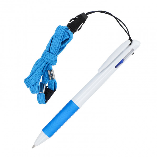 STYLO PERSONNALISABLE 3 COULEURS AVEC LANYARD 'ZORI' - bleu