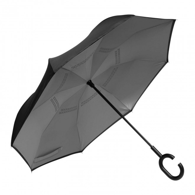 PARAPLUIE PERSONNALISABLE REVERSIBLE AVEC CROCHET 'LIVERPOOL' - noir/gris