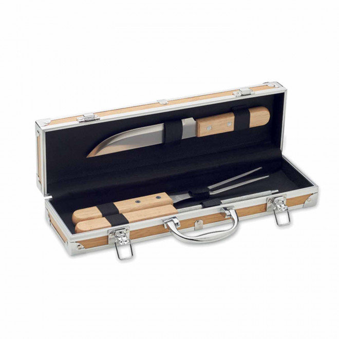 COFFRET BBQ 3 USTENSILES PERSONNALISE 'MALAWI BOIS' - bois
