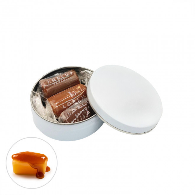 BOITE RONDE PERSONNALISABLE 3 CARAMELS LORLUT® 'GRANI' - original