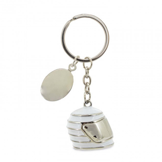 PORTE CLE EN METAL PERSONNALISABLE 'METALO CASQUE' - blanc